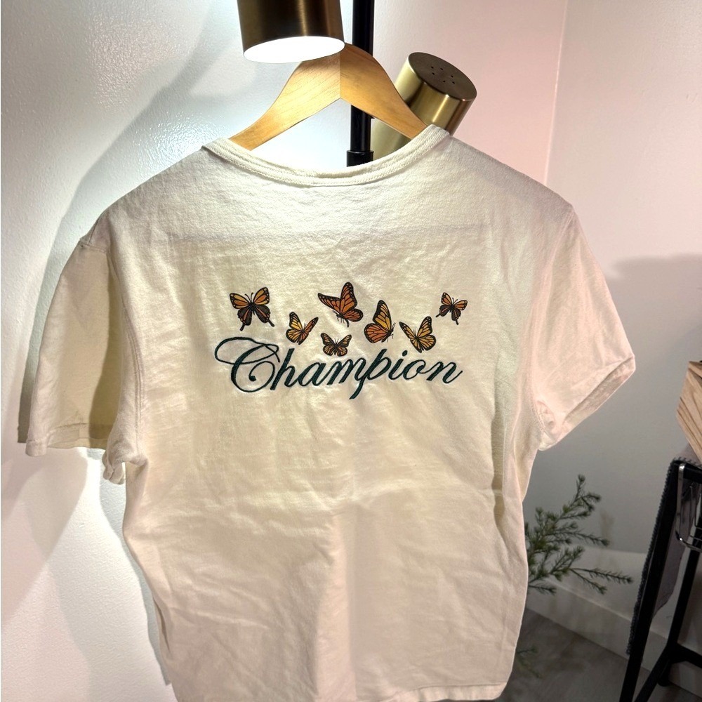 Champion Butterfly Embroidered Tee SM Oversized Fit Cotton Crewneck Gen Z Style